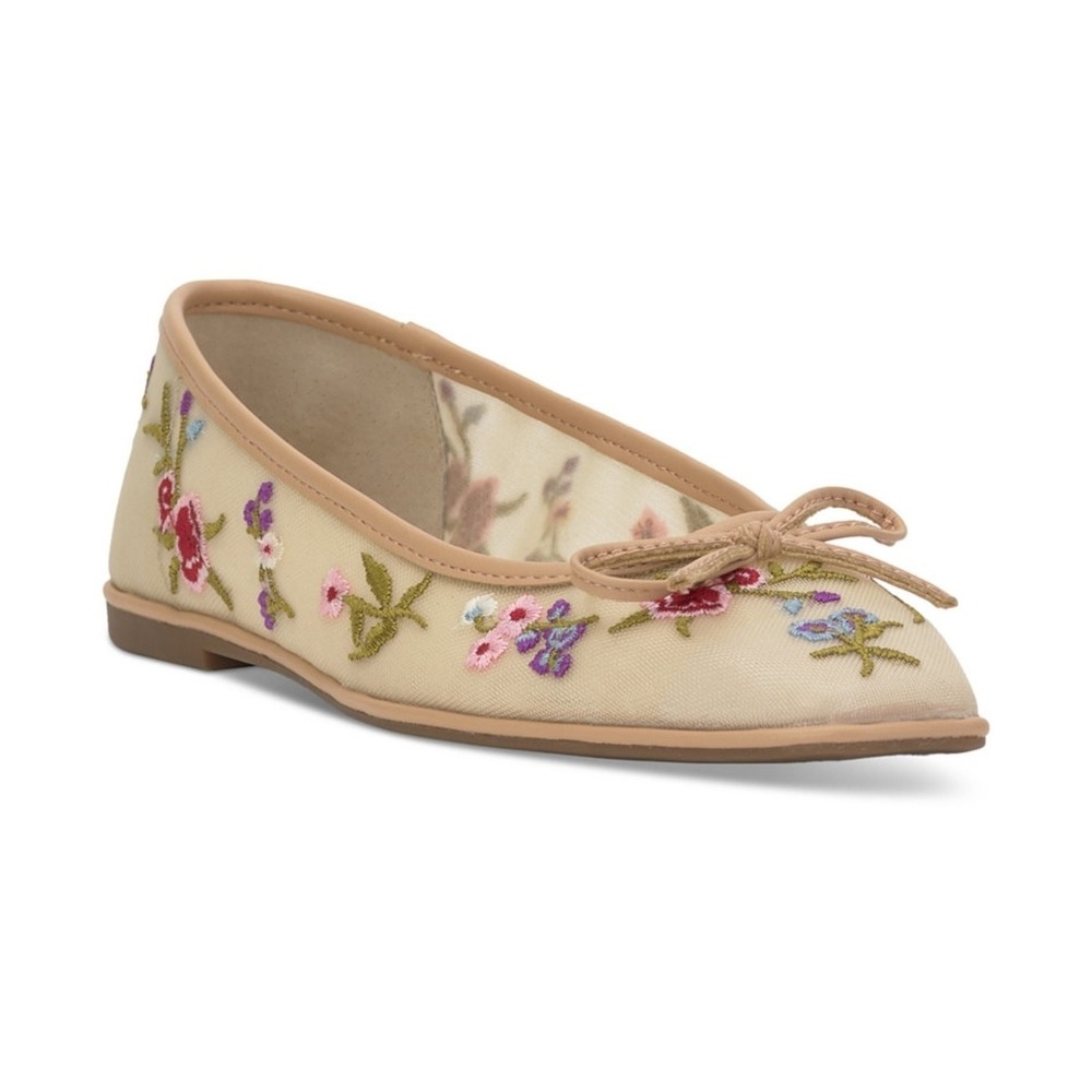 Jessica Simpson Vayrina 2 Ballet Flat Beige Mesh Embroidered Flowers Sz 7 NEW!